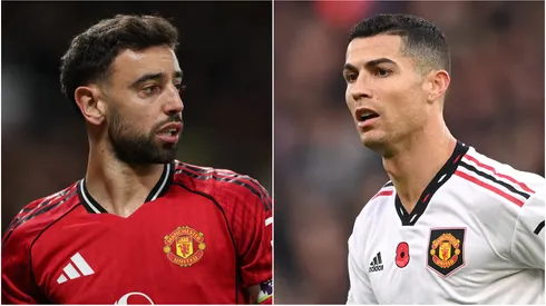 Bruno Fernandes (L) and Cristiano Ronaldo (R) of Manchester United.