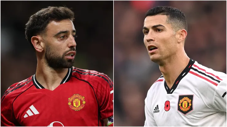 Bruno Fernandes (L) and Cristiano Ronaldo (R) of Manchester United.