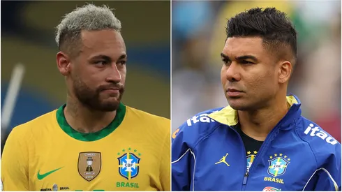 Neymar Jr. (L) and Casemiro (R) of Brazil.