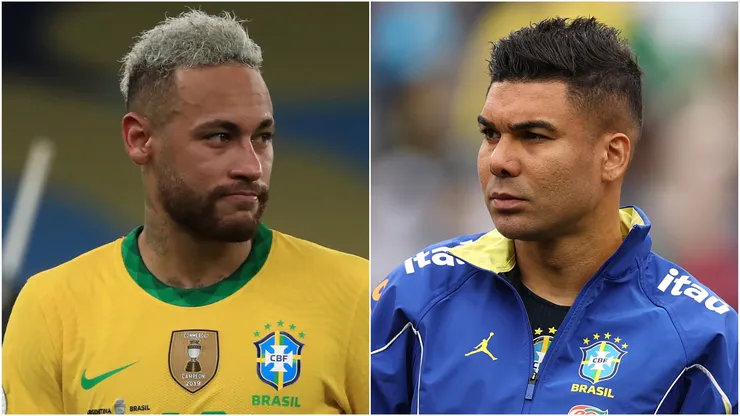 Neymar Jr. (L) and Casemiro (R) of Brazil.