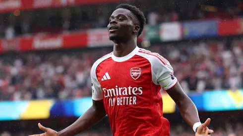 Bukayo Saka of Arsenal celebrating.