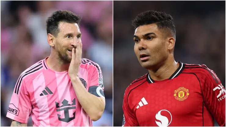 Lionel Messi #10 of Inter Miami CF and Casemiro of Manchester United.
