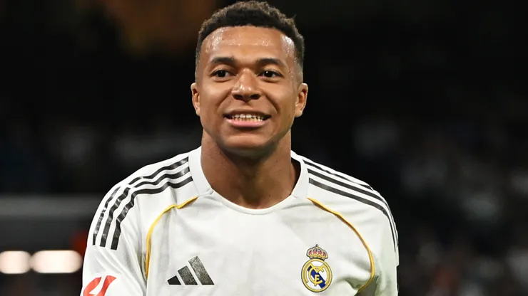 Kylian Mbappe of Real Madrid reacts during the LaLiga EA Sports match.