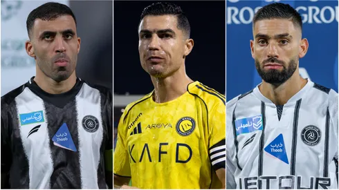 Abderrazak Hamdallah (left), Cristiano Ronaldo (center), and Yannick Carrasco (right)