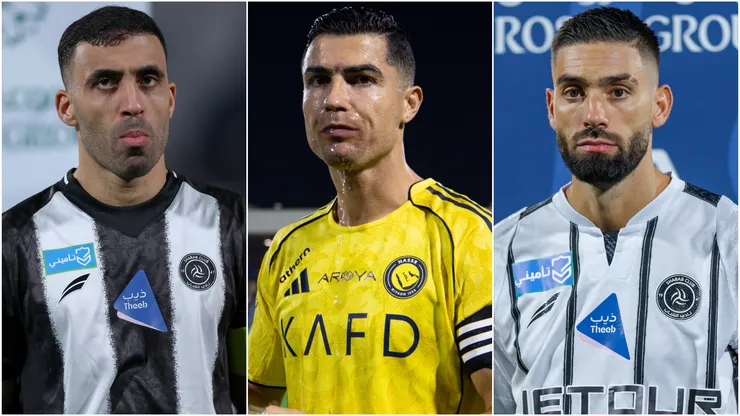 Abderrazak Hamdallah (left), Cristiano Ronaldo (center), and Yannick Carrasco (right)