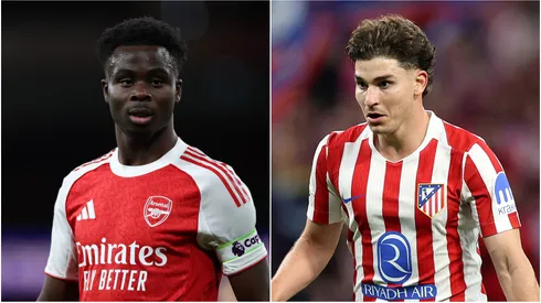 Bukayo Saka (L) of Arsenal and Julian Alvarez (R) of Atletico Madrid.