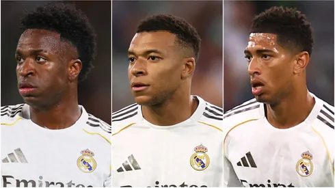 Real Madrid stars Vinicius Jr, Kylian Mbappé and Jude Bellingham.