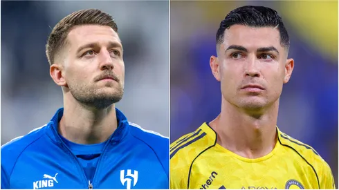 Sergej Milinkovic-Savic (L) of Al Hilal and Cristiano Ronaldo (R) of Al Nassr.