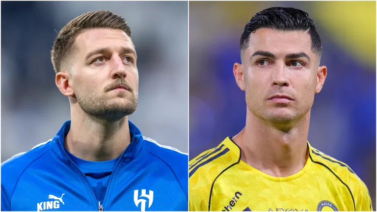 Sergej Milinkovic-Savic (L) of Al Hilal and Cristiano Ronaldo (R) of Al Nassr.