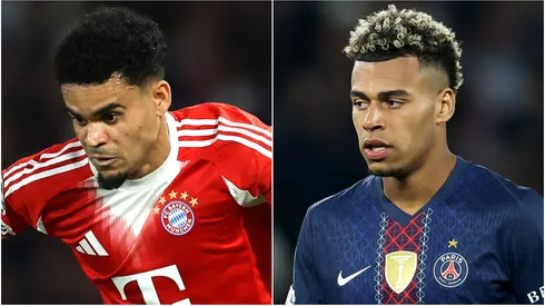 Luis Diaz of FC Bayern München and Desire Doue of Paris Saint-Germain.