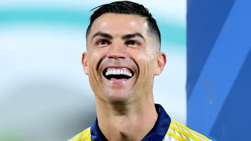Cristiano Ronaldo of Al Nassr lines up prior to the Saudi Pro League match.