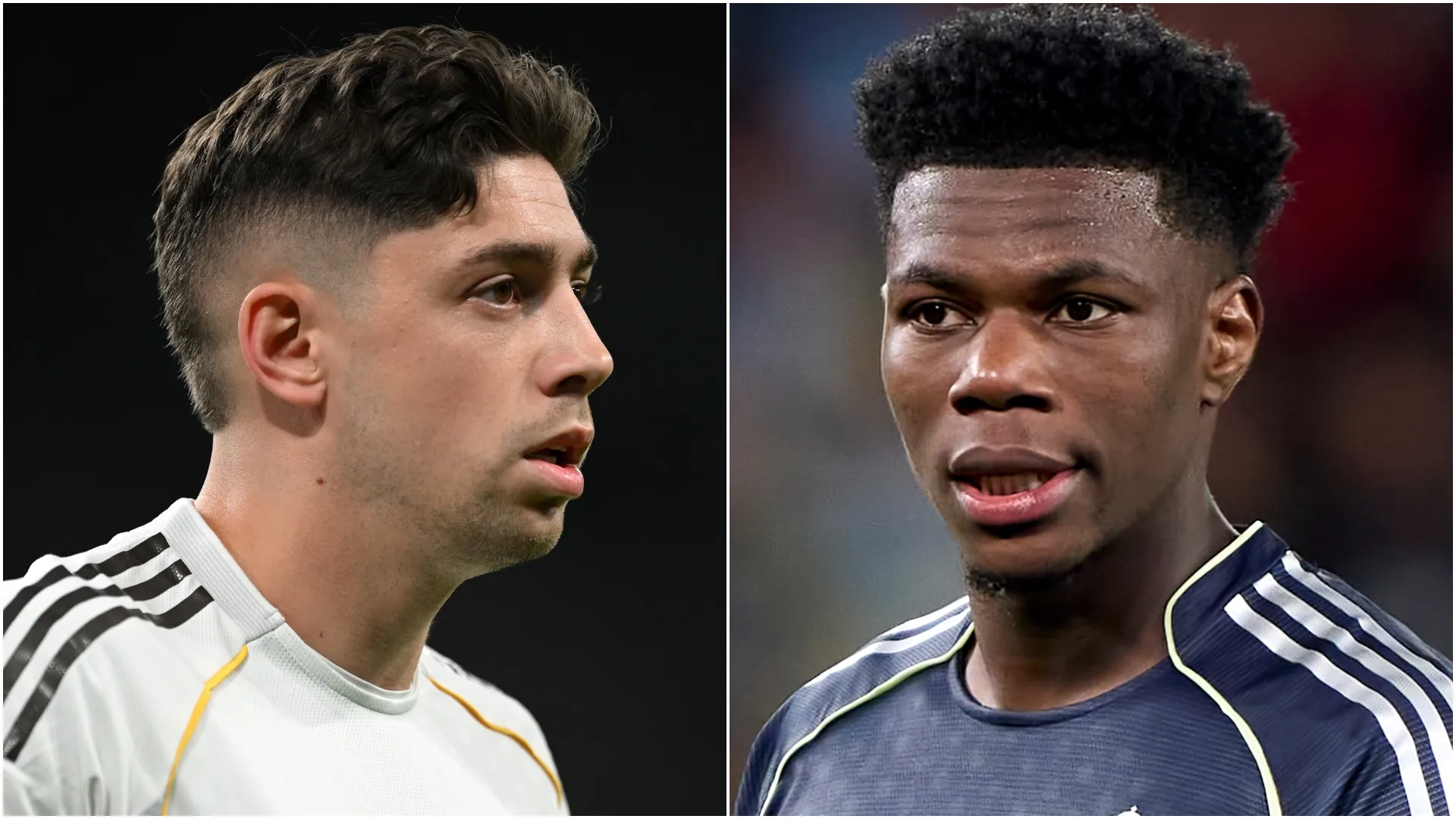 Real Madrid midfielders Federico Valverde and Aurelien Tchouameni.