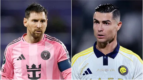 Lionel Messi (L) #10 of Inter Miami CF and Cristiano Ronaldo (R) of Al Nassr.