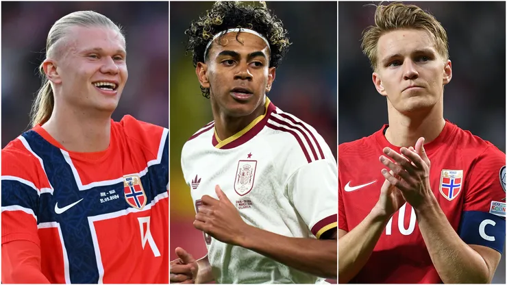 Erling Haaland (left), Lamine Yamal (center), and Martin Odegaard (right)
