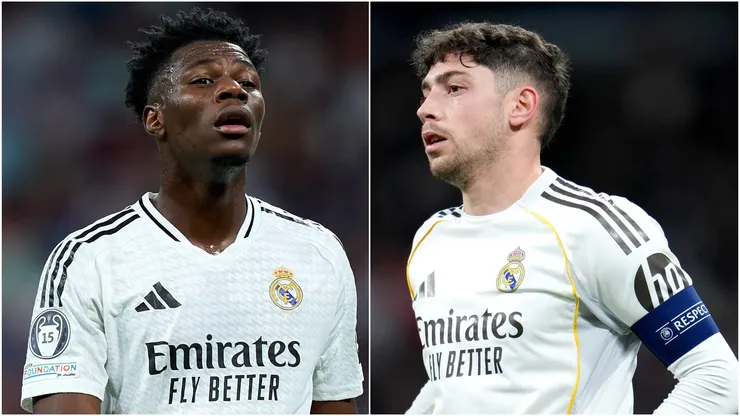 Real Madrid players Aurelien Tchouameni and Federico Valverde.