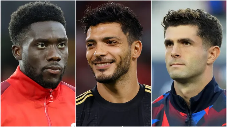 Canada's Alphonso Davies, Mexico's Raul Jimenez, and USMNT's Christian Pulisic.