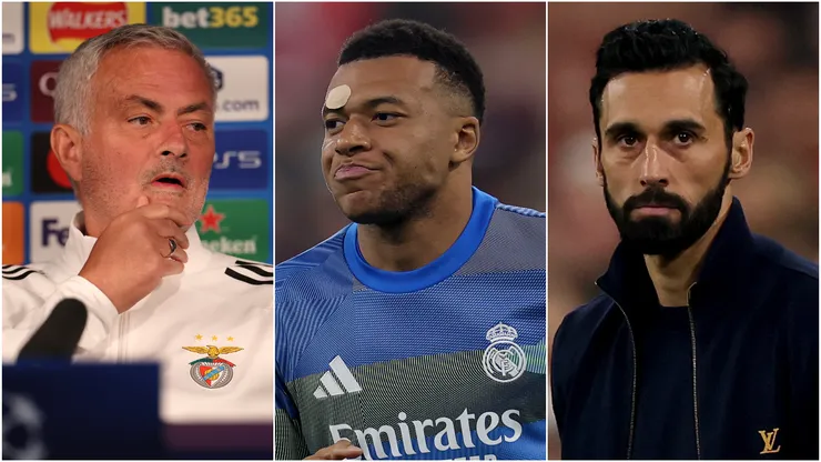 Jose Mourinho (left), Kylian Mbappe (center), and Alvaro Arbeloa (right)