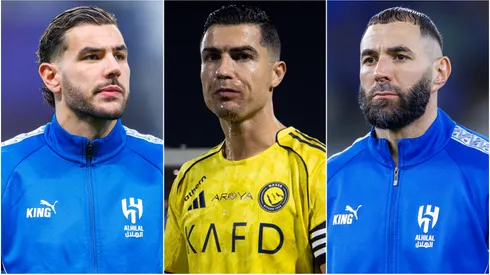Theo Hernandez (left), Cristiano Ronaldo (center), and Karim Benzema (right)
