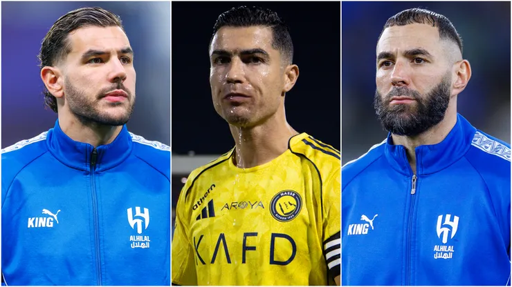 Theo Hernandez (left), Cristiano Ronaldo (center), and Karim Benzema (right)