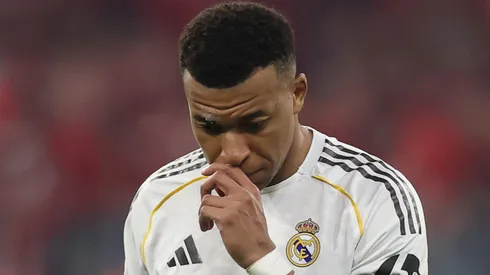 Kylian Mbappe of Real Madrid looks dejected after the team's defeat.