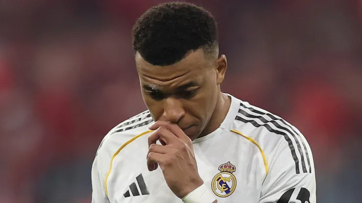 Kylian Mbappe of Real Madrid looks dejected after the team's defeat.