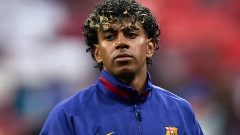 Lamine Yamal of FC Barcelona looks on prior a game.