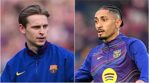 Frenkie De Jong and Raphinha of FC Barcelona.