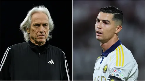 Coach Jorge Jesus (L) and Cristiano Ronaldo (R) of Al Nassr.