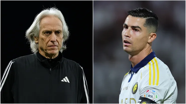 Coach Jorge Jesus (L) and Cristiano Ronaldo (R) of Al Nassr.