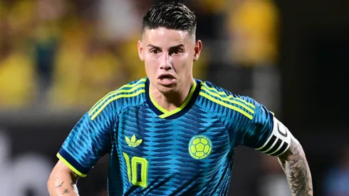 James Rodríguez of Colombia controls the ball.