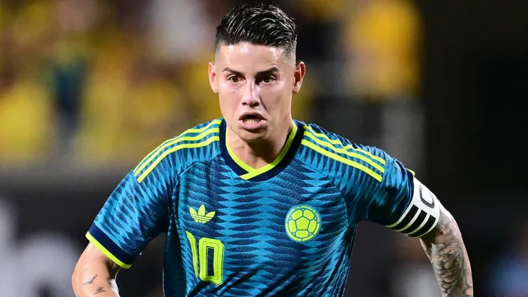 James Rodríguez of Colombia controls the ball.