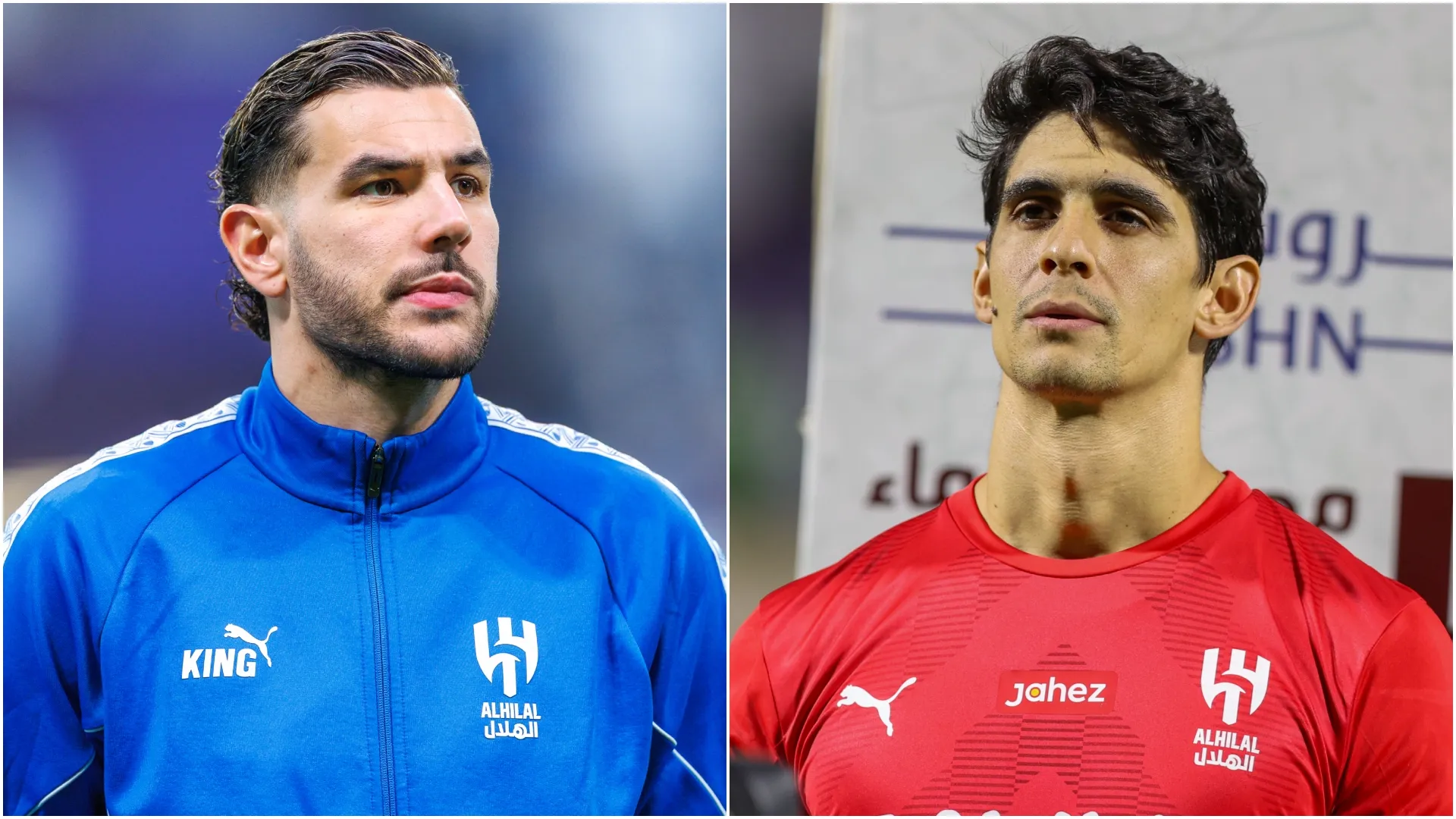 Theo Hernandez (L) and Yassine Bounou (R) of Al Hilal.