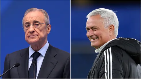 Florentino Perez Rodriguez (L), President of Real Madrid, and Jose Mourinho (R), Head Coach of SL Benfica.