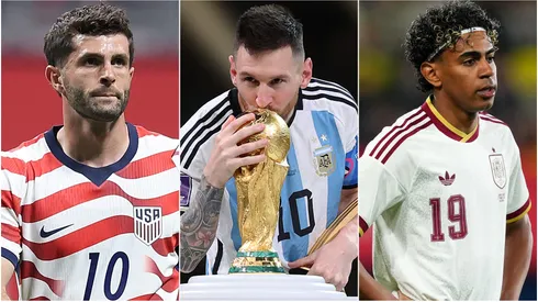 Christian Pulisic (left), Lionel Messi (center), and Lamine Yamal (right)