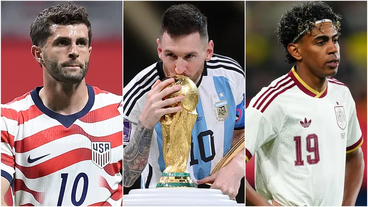 Christian Pulisic (left), Lionel Messi (center), and Lamine Yamal (right)
