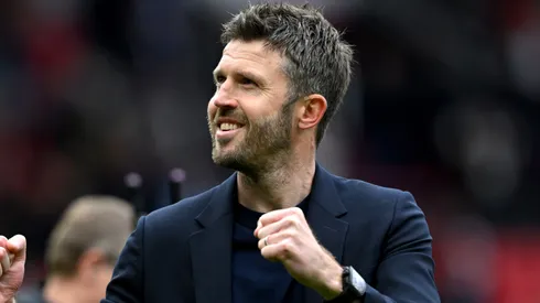 Michael Carrick, Manager of Manchester United, celebrates victory.