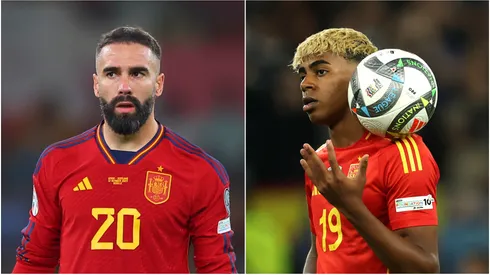 Spain's Daniel Carvajal and Lamine Yamal.