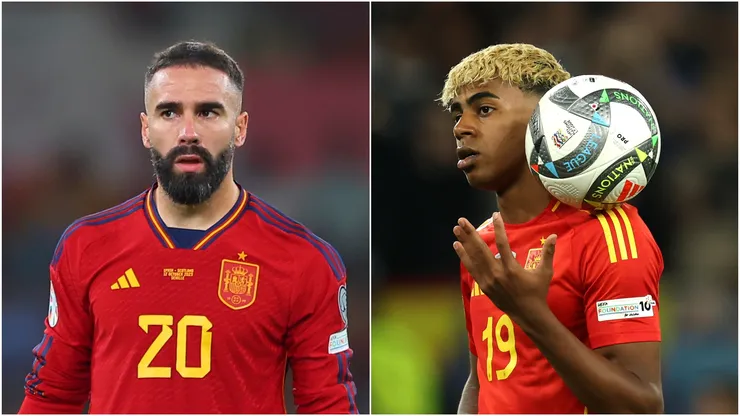 Spain's Daniel Carvajal and Lamine Yamal.