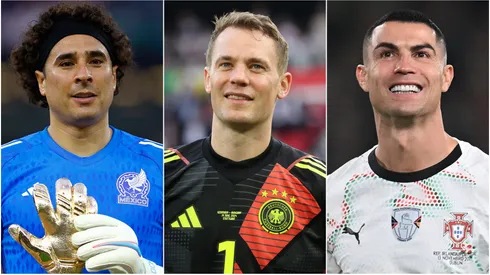 Guillermo Ochoa (left), Manuel Neuer (center), and Cristiano Ronaldo (right)