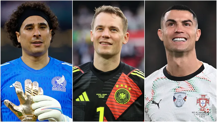 Guillermo Ochoa (left), Manuel Neuer (center), and Cristiano Ronaldo (right)