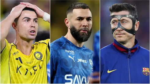 Cristiano Ronaldo (left), Karim Benzema (center). and Robert Lewandowski (right)