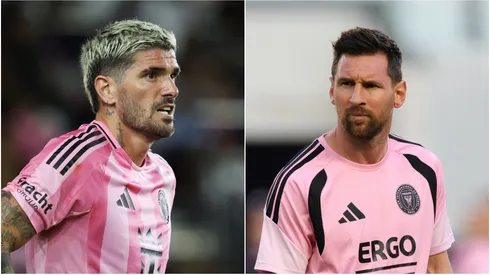 Rodrigo De Paul (L) #7 and Lionel Messi (R) #10 of Inter Miami CF.