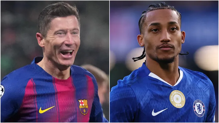 Robert Lewandowski of FC Barcelona and Joao Pedro of Chelsea.