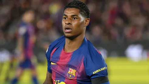 Marcus Rashford of FC Barcelona reacts during the LaLiga EA Sports match.