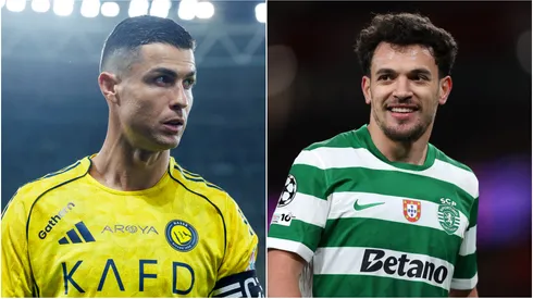 Cristiano Ronaldo (L) of Al Nassr and Pedro Goncalves (R) of Sporting Clube de Portugal.