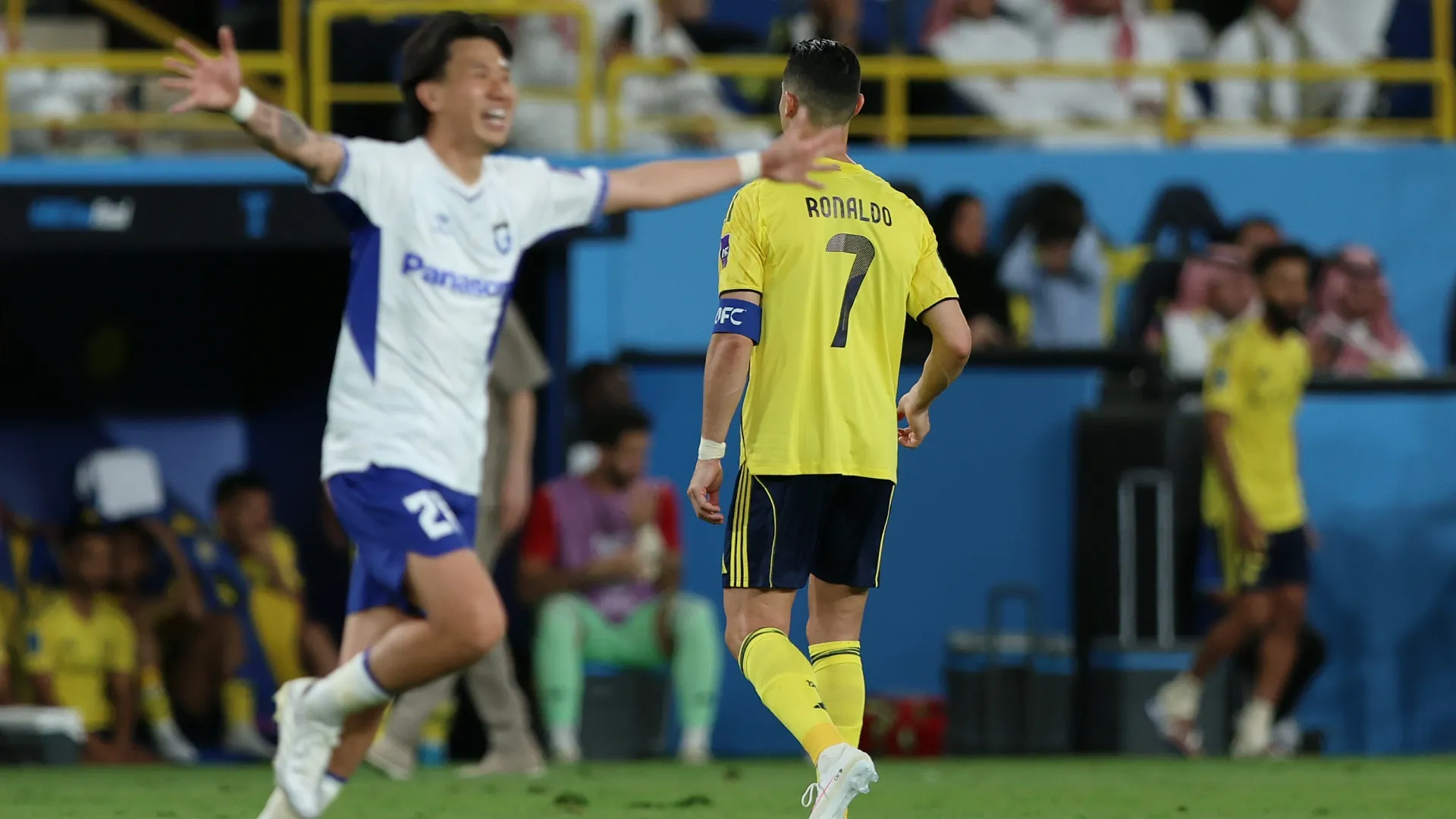 Cristiano Ronaldo reacts after defeat in the AFC Champions League 2 Final between Al Nassr and Gamba Osaka.
