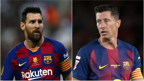 Lionel Messi (L) and Robert Lewandowski (R) of Barcelona.