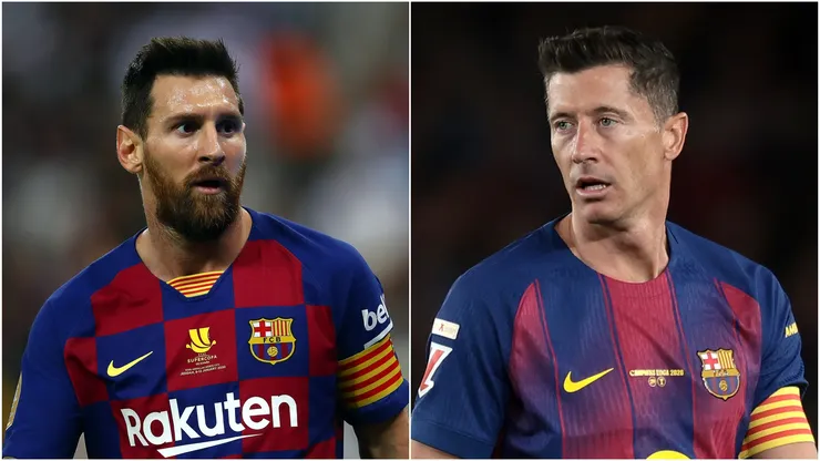 Lionel Messi (L) and Robert Lewandowski (R) of Barcelona.