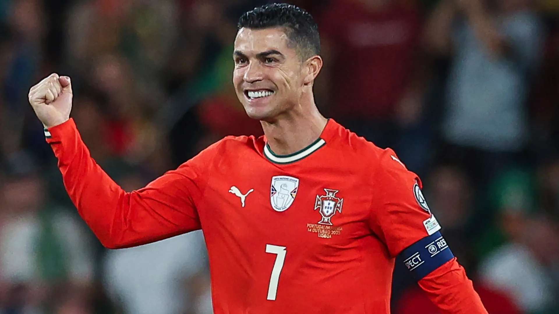 Cristiano Ronaldo of Portugal celebrates after scoring his team's first goal during the FIFA World Cup 2026.