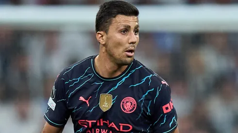 Rodrigo Hernandez of Manchester City controls the ball during the UEFA Champions League.